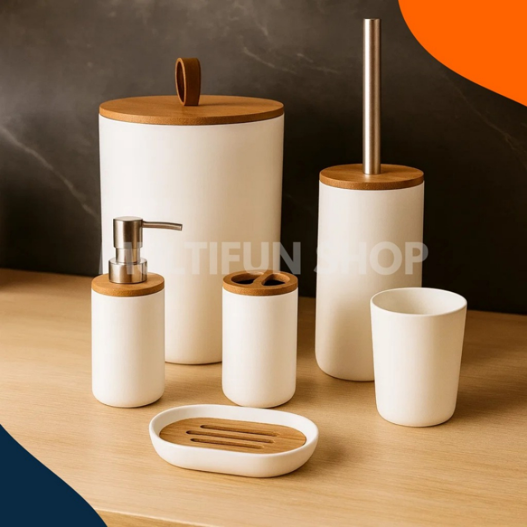 Foto de Kit Banheiro 4 e 6 Peças em Bambu e PP – Design Sofisticado para Banheiros Organizados, categoria Geral, oferta na Promotina