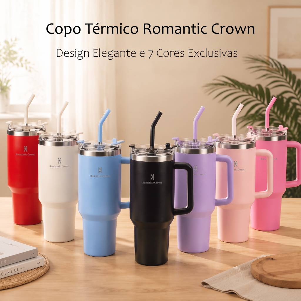 Foto de ROMANTIC CROWN Copo Térmico Inox Portátil 1200ml/600ml/1.2L Garrafa Térmica Inoxidável com Tampa e Canudo, categoria Geral, oferta na Promotina