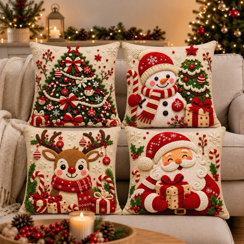 Foto de KIT 4 CAPAS DE ALMOFADAS DECORATIVAS NATAL PAPAI NOEL BONECO DE NEVE FELIZ NATAL RENA LANÇAMENTO 2026, categoria Geral, oferta na Promotina