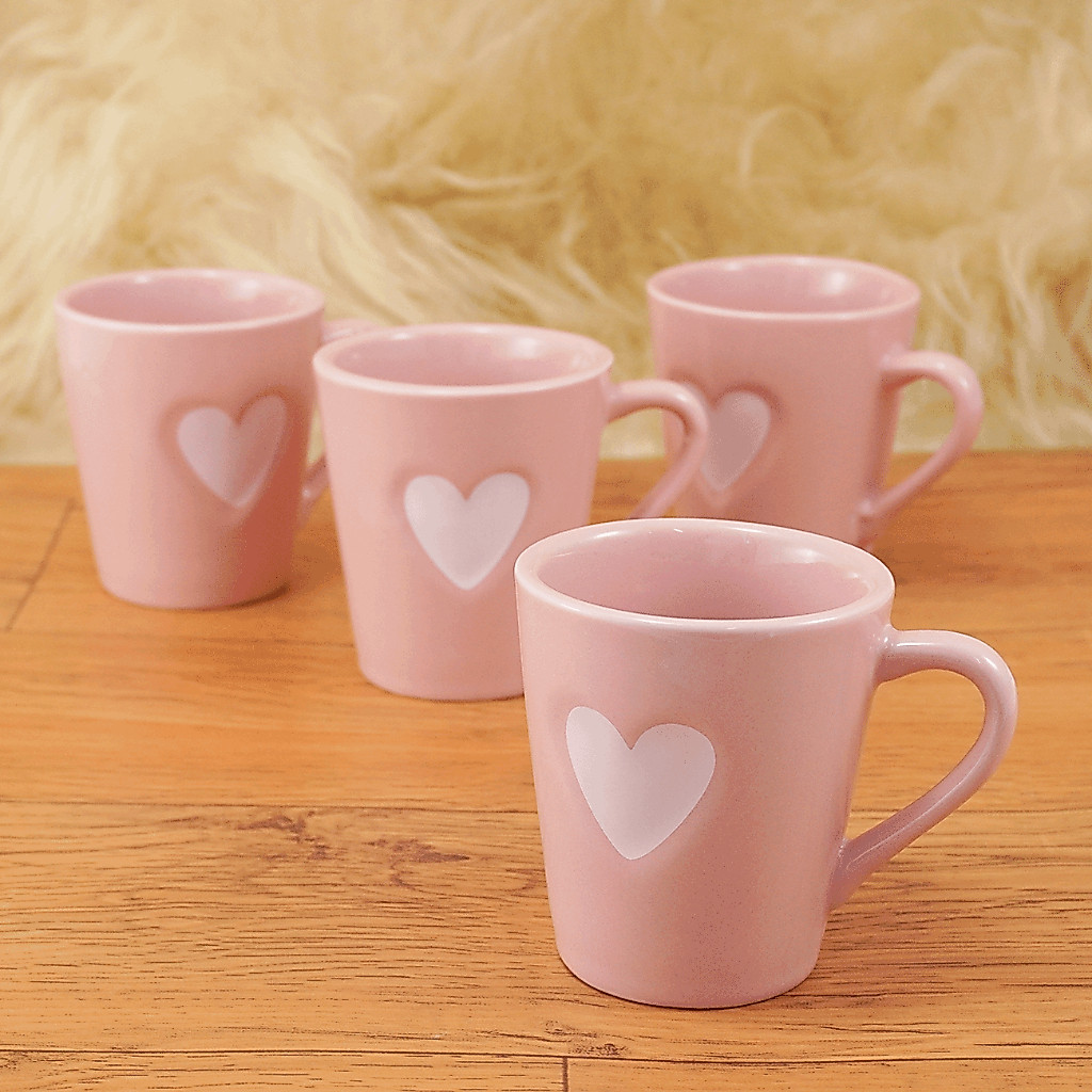 Foto de Kit 4 Xicaras Canecas Chá Café Porcelana 120 ml Rosa Coração Relevo Branco, categoria Geral, oferta na Promotina