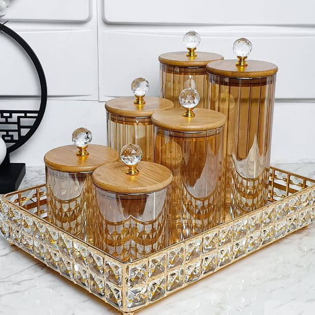 Foto de Conjunto Potes de Vidro com Tampa Bambu Cristal Porta Mantimentos Cozinha 3 Peças, categoria Geral, oferta na Promotina