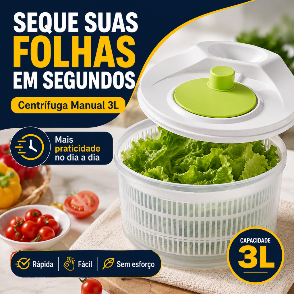 Foto de Centrífuga de Salada 3L Manual Secagem Rápida Sem Esforço Ideal para Folhas e Hortaliças Cozinha, categoria Geral, oferta na Promotina