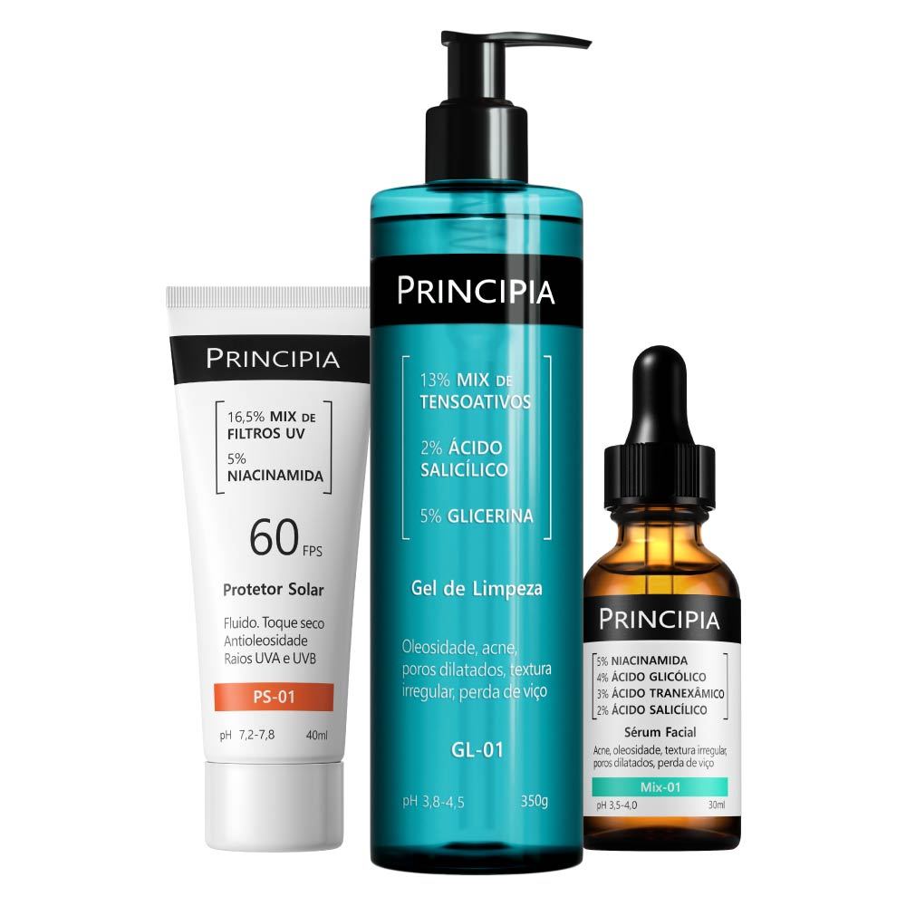 Foto de Principia Kit Anti-Acne Trio c/ Gel de Limpeza GL-01 + Sérum Mix-01 + Protetor Solar Facial PS-01 FPS 60, categoria Geral, oferta na Promotina
