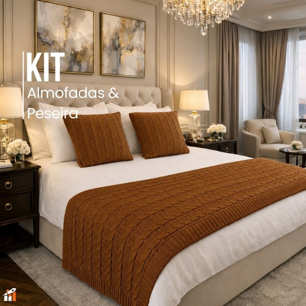 Foto de Kit Peseira para Cama com 2 Capas de Almofada Tricô Luxo Decorativo Casal Queen Elegante, categoria Geral, oferta na Promotina