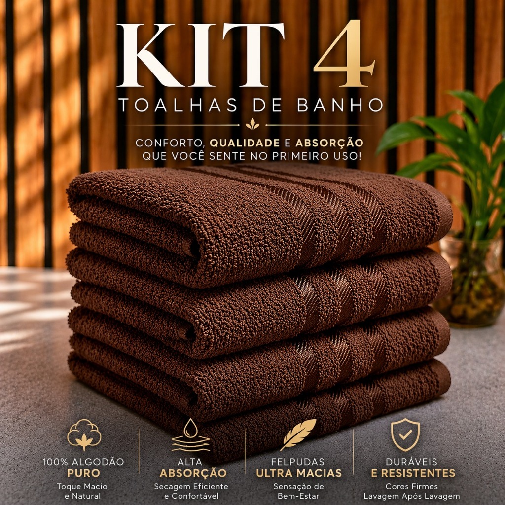Foto de Kit 4 Toalhas - Banho Felpudas Ultra Macias 100% Algodão Puro 1,30x65cm Conforto e Qualidade, categoria Geral, oferta na Promotina