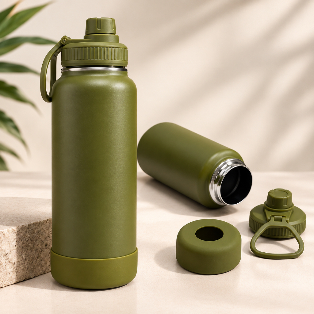 Foto de Garrafa Inox Térmica 350ML/600ML/800ML/1000ML Com Capinha Protetora De Silicone Antiderrapante, categoria Geral, oferta na Promotina