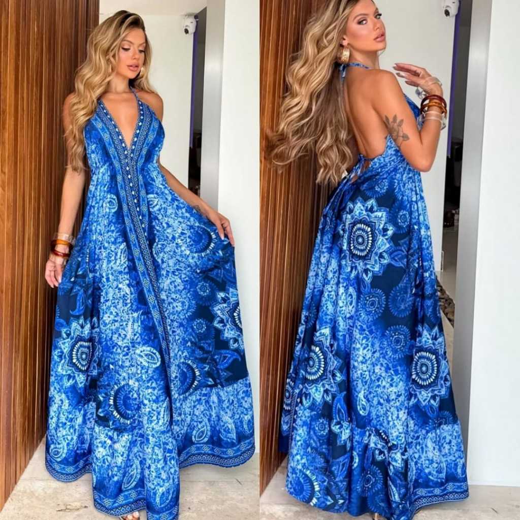 Foto de Vestido Indiano longo ESTAMPADO LONGO FRENTE Única e costa Nua, ELEGANTE, categoria Geral, oferta na Promotina