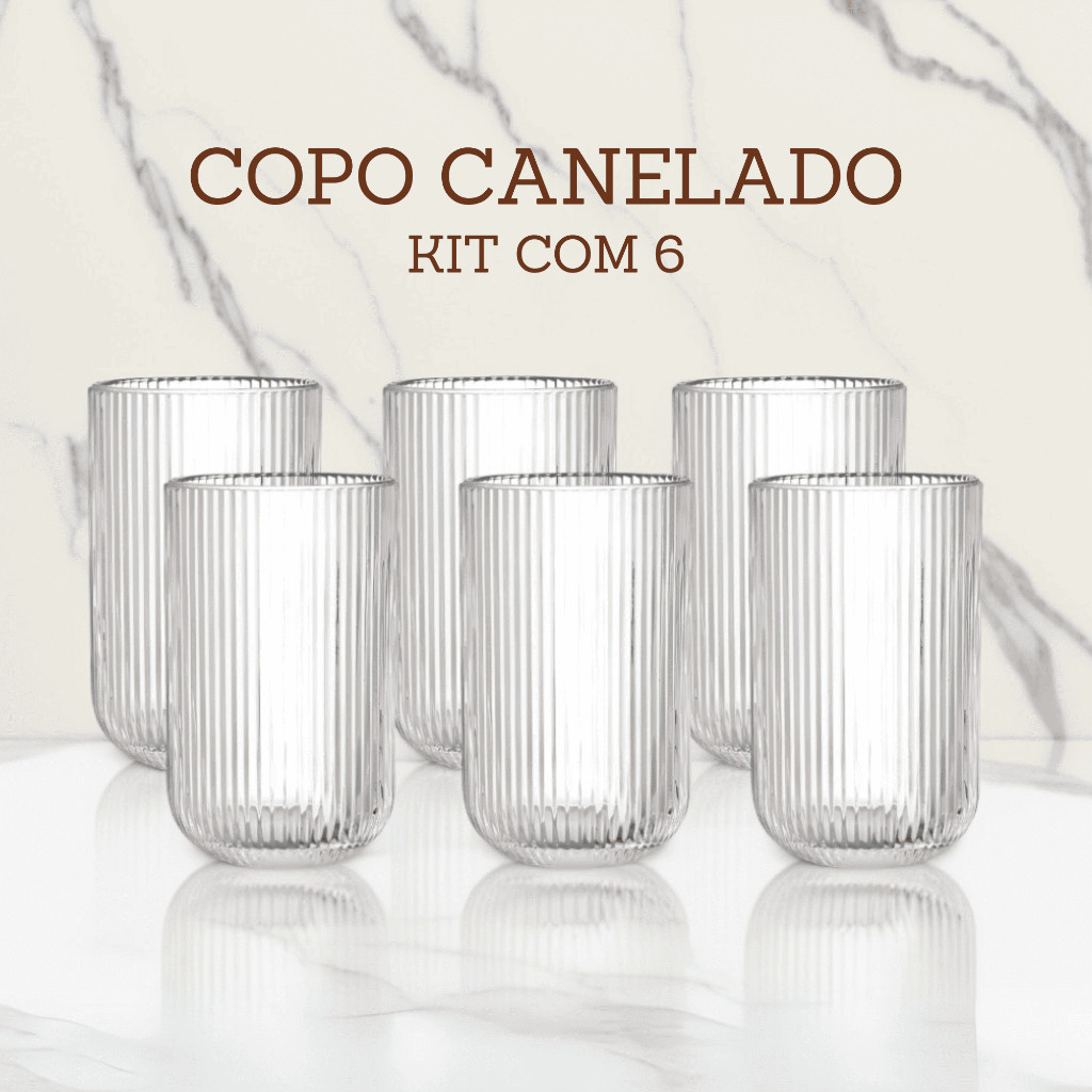 Foto de Jogo De Copos 6 Peças De Vidro Cameratta Canelado 420ml Suco Agua, categoria Geral, oferta na Promotina