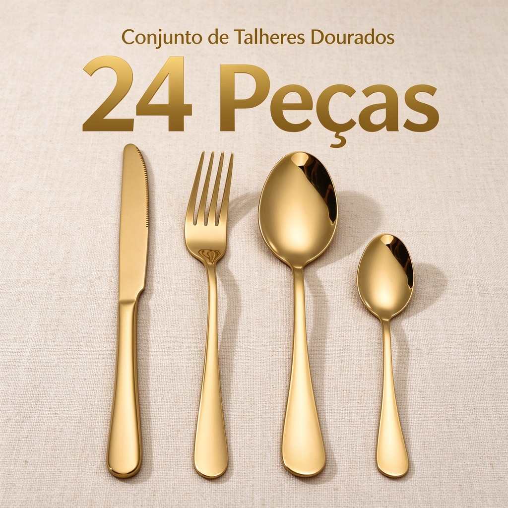 Foto de 24 Pcs LouçA De Aço InoxidáVel Colher De Sobremesa Dourada / Luxuoso, categoria Geral, oferta na Promotina
