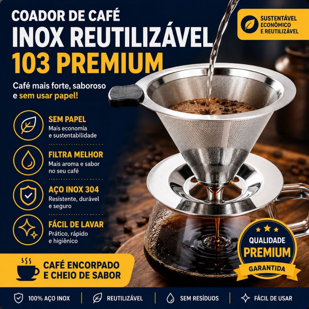Foto de Filtro Coador Inox Reutilizável 103 Premium Dispensa Papel Café Mais Forte e Sustentável, categoria Geral, oferta na Promotina