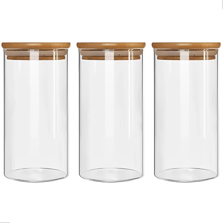 Foto de Conjunto com 3 Potes Herméticos de VIDRO com Tampa de Bambu, categoria Geral, oferta na Promotina