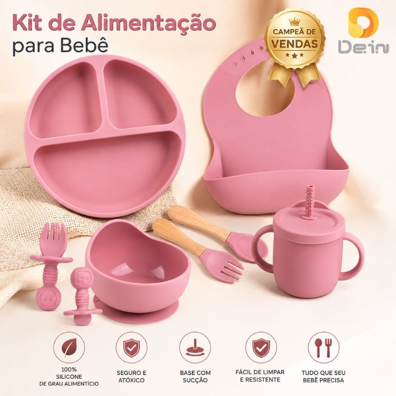 Foto de Kit de Alimentação para Bebê de Silicone 8 e 6 Peças Infantil Ventosa Canudo Colher Babador Garfo, categoria Geral, oferta na Promotina