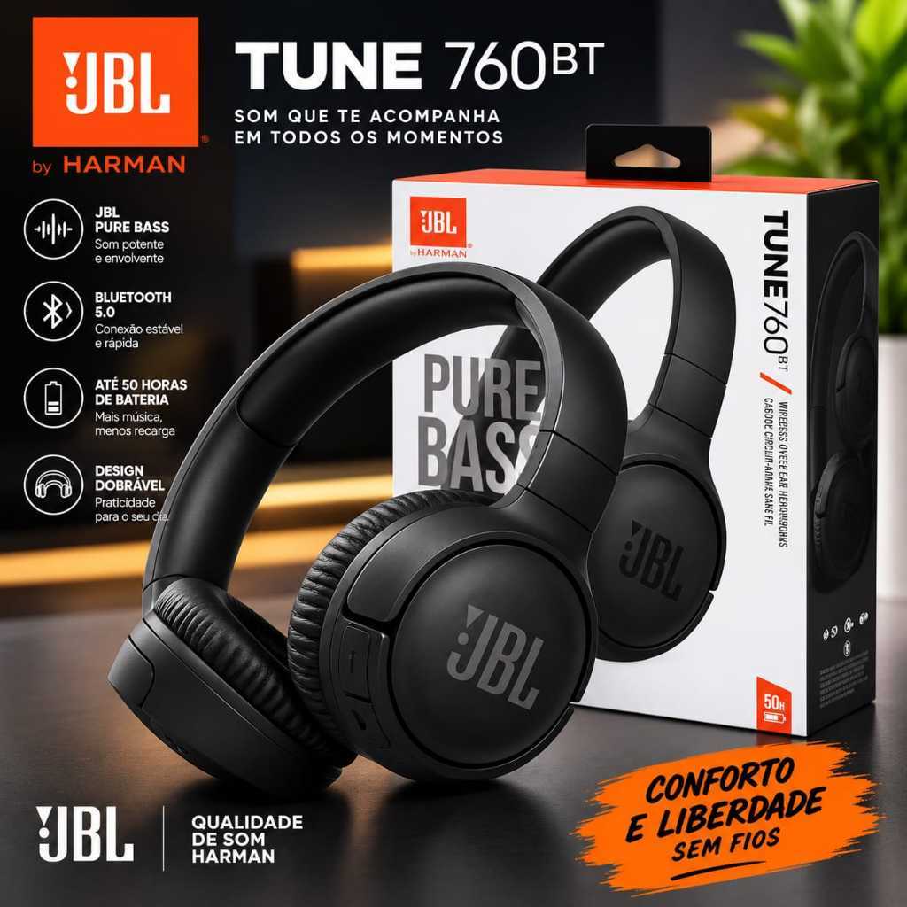 Foto de Fone de ouvido Wireless sem fio Bluetooth 760BT Microfone Pure Bass Cancelamento Ativo de Ruído Mp3, categoria Geral, oferta na Promotina